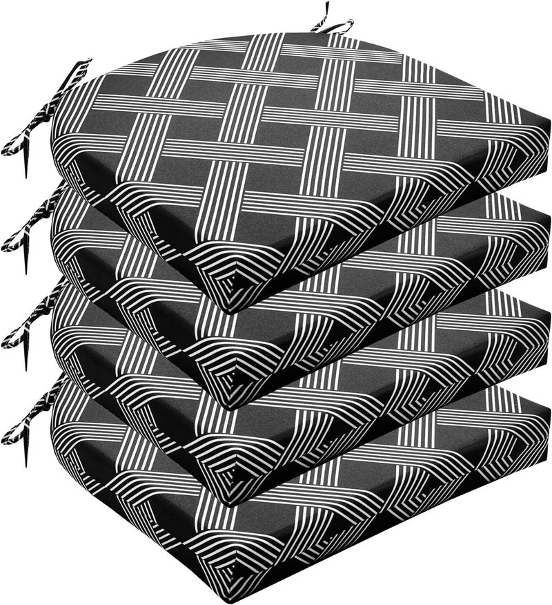 Wellsin Outdoor Chair Cushions for Patio Furniture - Patio Chair Cushions Set of 4 - Water Resistant Round Corner Outdoor Seat Cushions 17"X16"X2", Black Geometry - Image 1